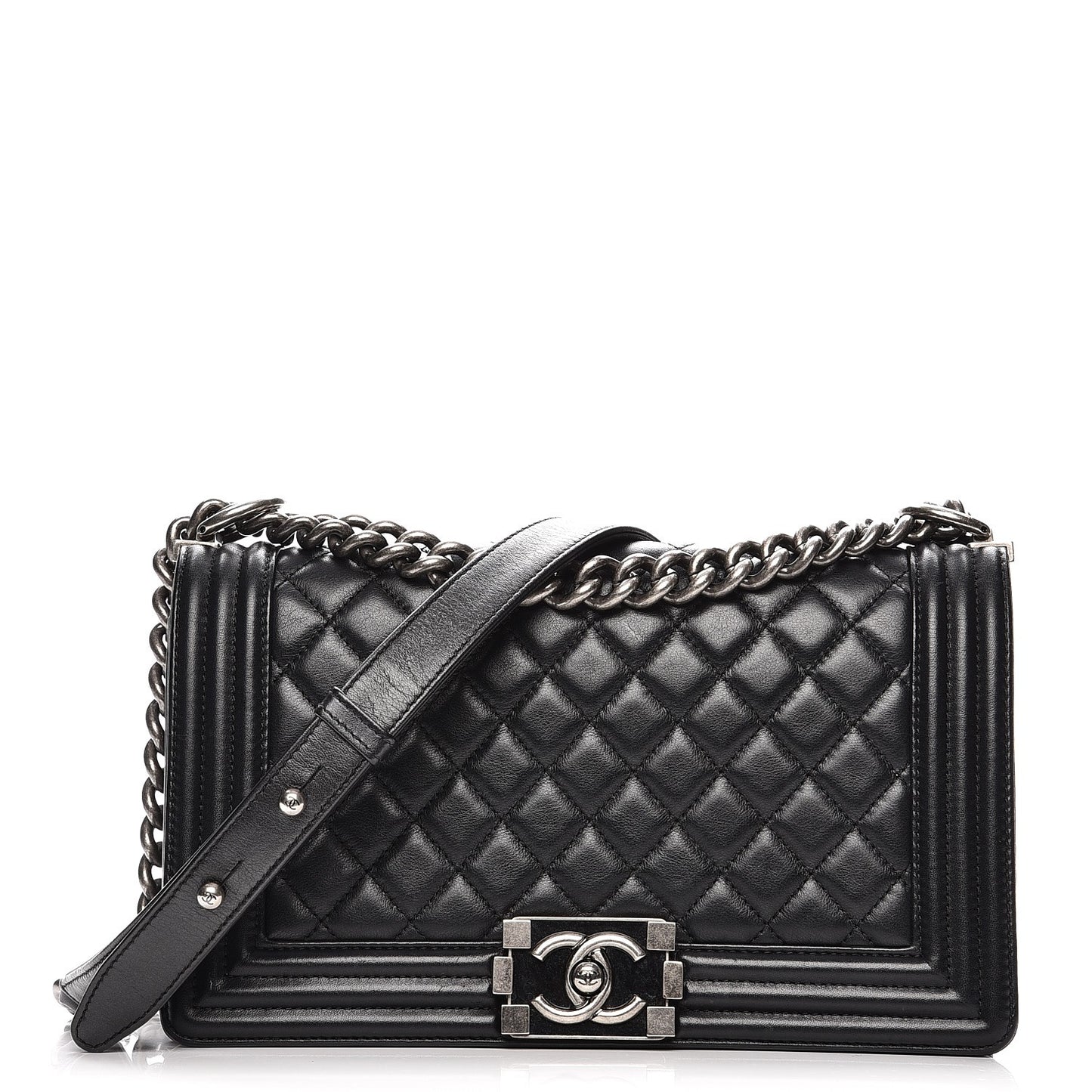 Calfskin Quilted Medium Boy Flap Black