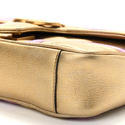 Gucci Metallic Calfskin Matelasse Mini GG Marmont Shoulder Bag Gold Pink 10 of 12