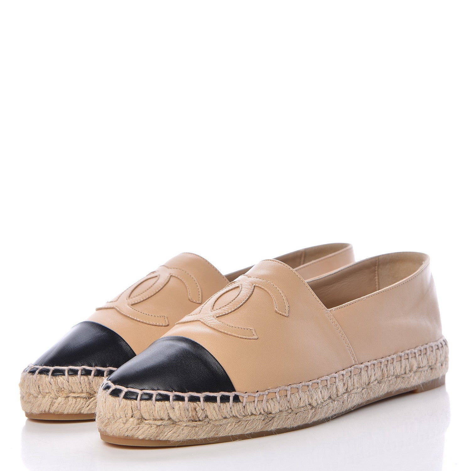 Chanel Lambskin CC Espadrilles 37 Beige Black 3 of 11