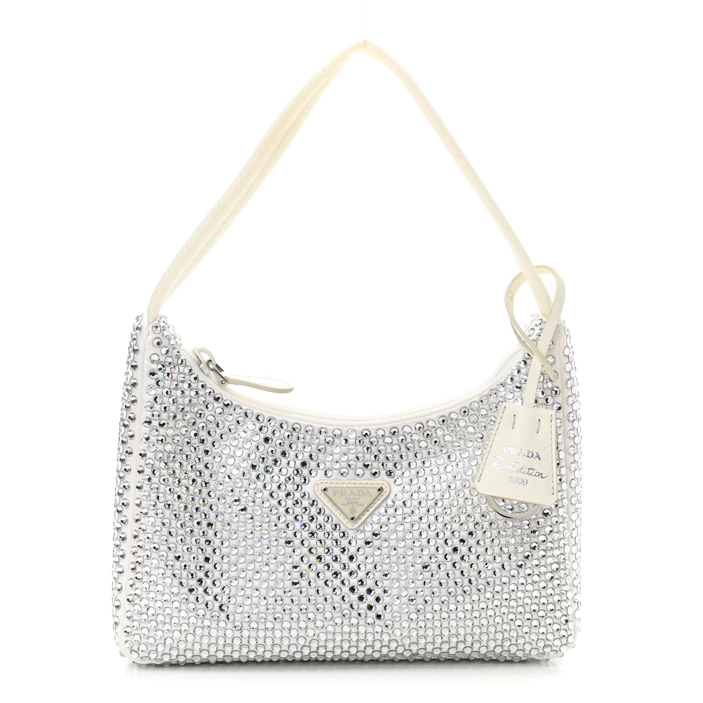 Satin Crystal Mini Re-Edition 2000 Bag White