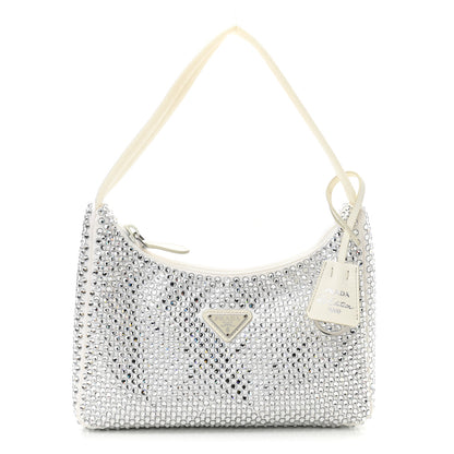 Prada Satin Crystal Mini Re-Edition 2000 Bag White 1 of 9