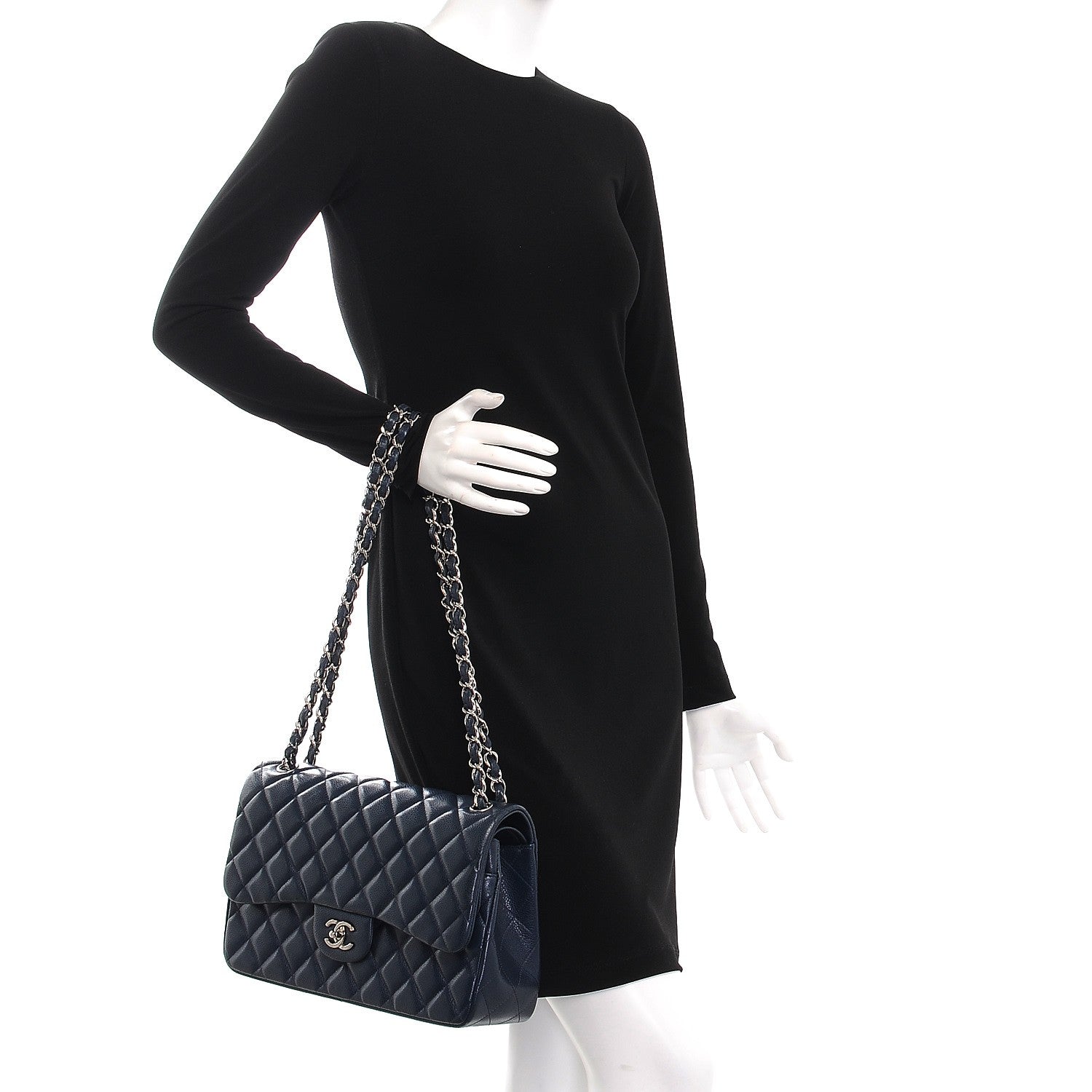 Chanel Caviar Quilted Jumbo Double Flap Navy Blue 3 of 11