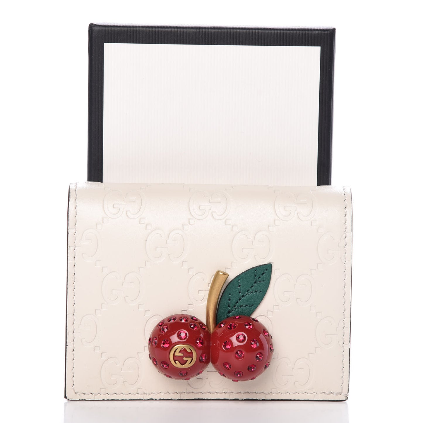 Guccissima Cherries Card Case Wallet White