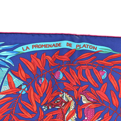 Hermes Silk La Promenade de Platon Scarf 90 Indigo Rouge Turquoise 3 of 5
