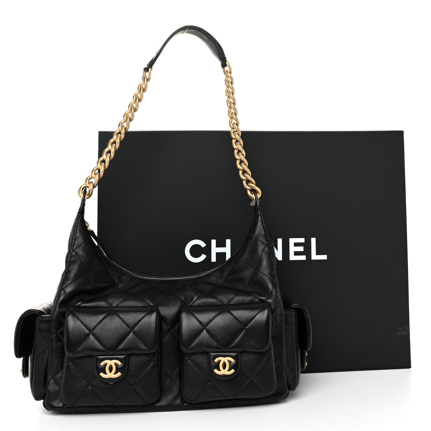 Chanel Shiny Lambskin Quilted Trendy Pockets Hobo Black 9 of 12