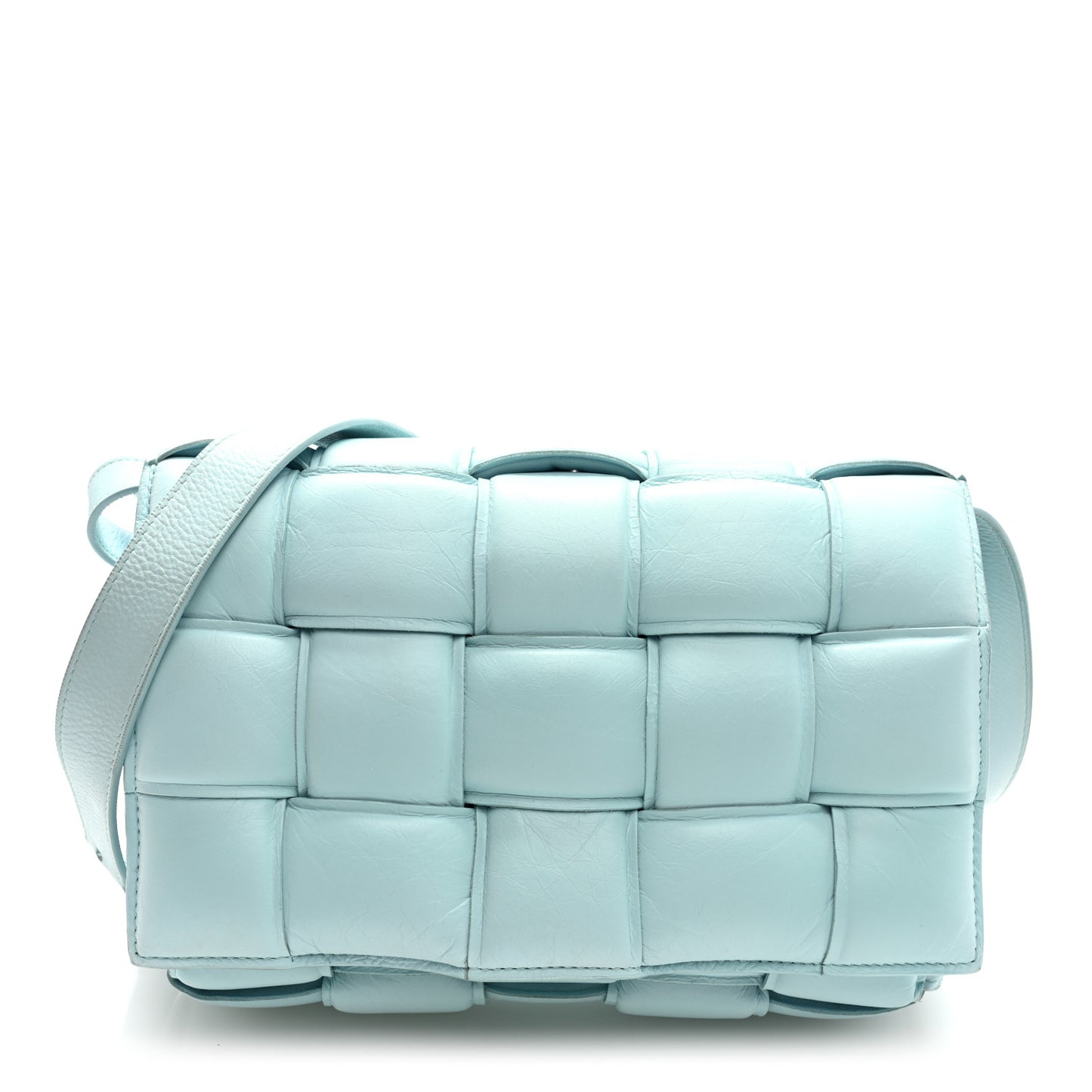 Paper Calfskin Maxi Intreccio Padded Cassette Crossbody Bag Ice