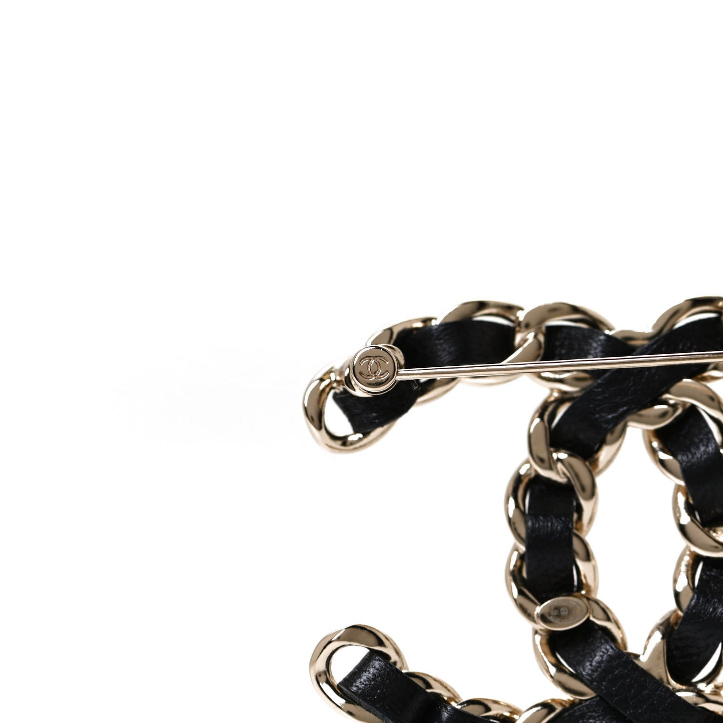 Lambskin Chain CC Brooch Black Gold