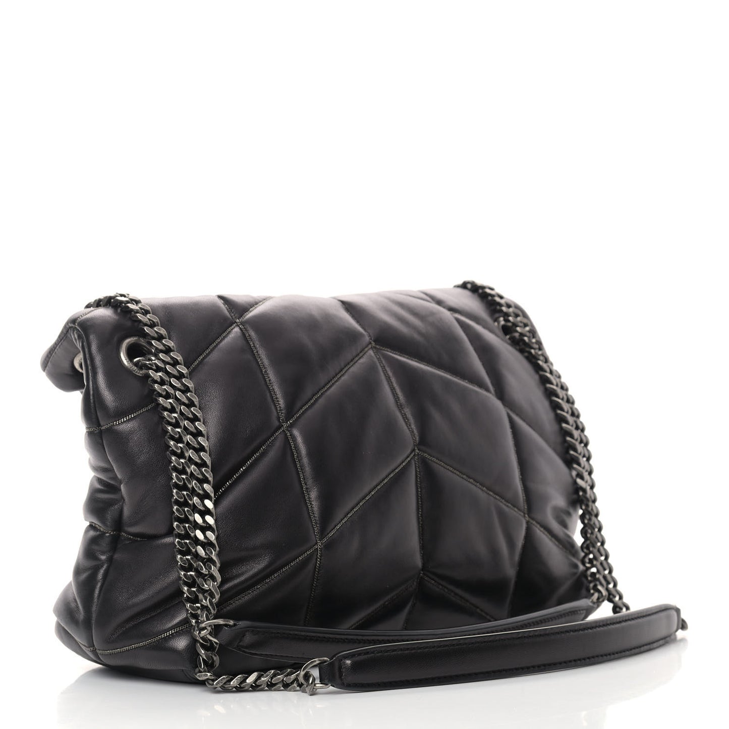 Lambskin Quilted Small Loulou Puffer Monogram Chain Satchel Black