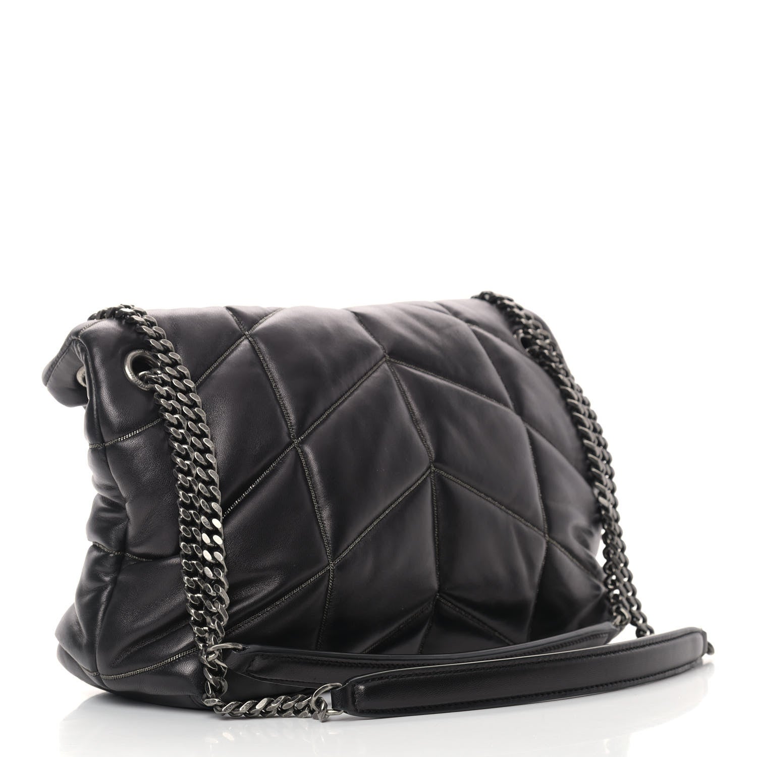 Saint Laurent Lambskin Quilted Small Loulou Puffer Monogram Chain Satchel Black 3 of 14