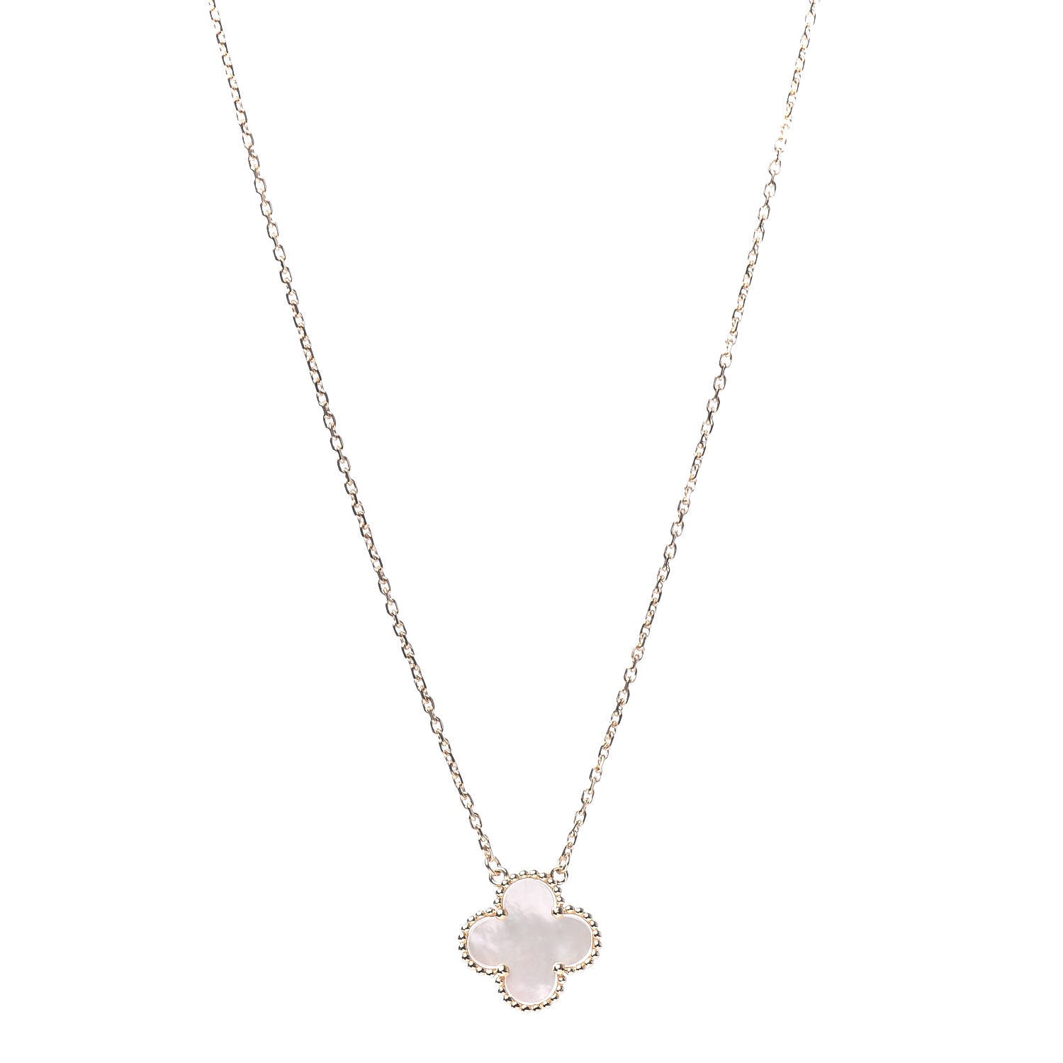 Van Cleef & Arpels 18K Yellow Gold Mother of Pearl Vintage Alhambra Pendant Necklace 1 of 7