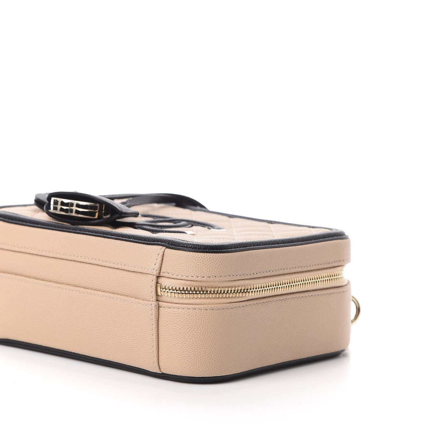 Caviar Quilted Medium CC Filigree Vanity Case Beige Black