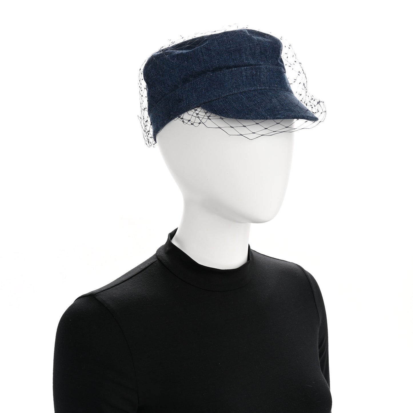 Cotton Denim Arty Beret Cap With Veil 57 Blue