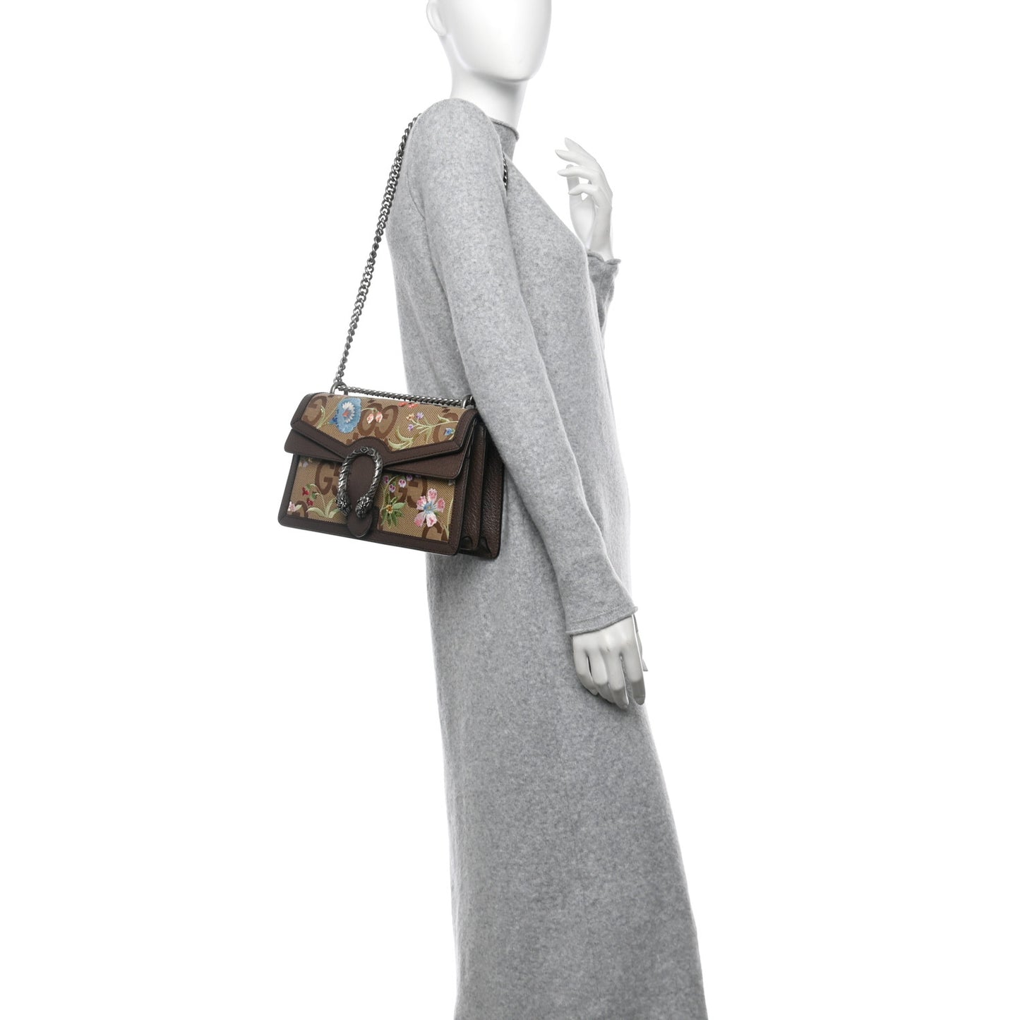Monogram Jumbo GG Textured Dollar Calfskin Embroidered Small Dionysus Shoulder Bag Camel Ebony New Acero Multicolor