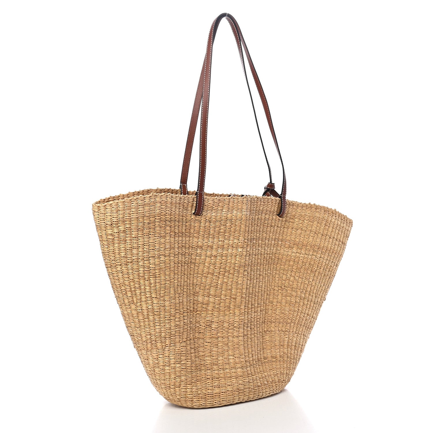 Loewe Raffia Calfskin Shell Basket Tote Natural Pecan 3 of 9