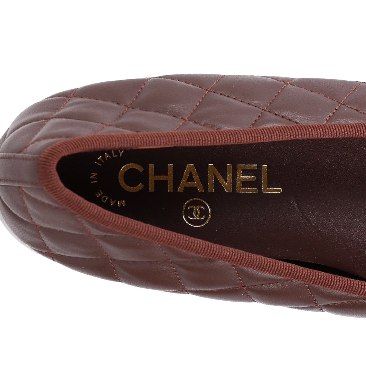 Chanel Lambskin Quilted CC Cap Toe Ballerina Flats 40 Dark Brown 8 of 9