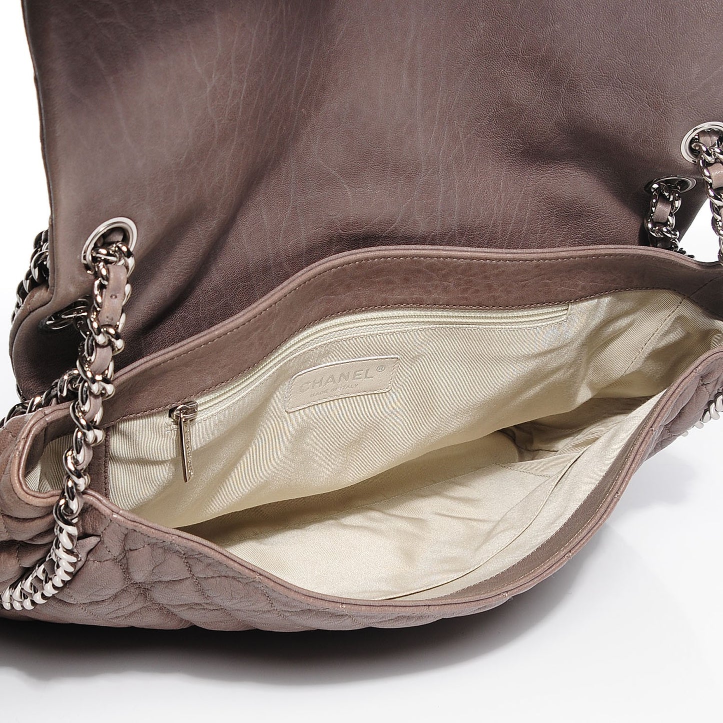 Washed Lambskin Quilted Chain Around Maxi Flap Taupe