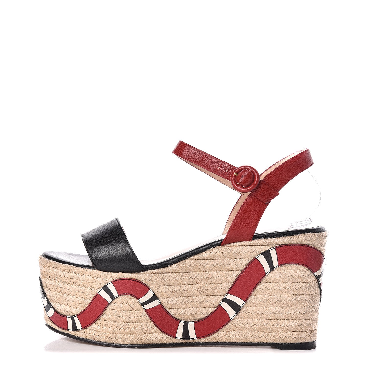 Gucci Malaga Kid Kingsnake Espadrille Platform Wedge Sandals 39.5 Black Red 1 of 9