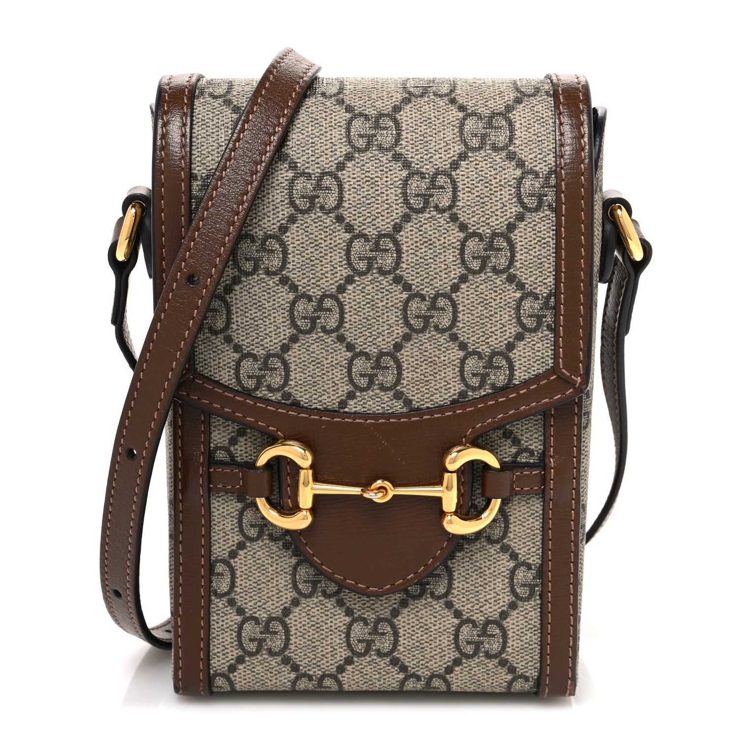 Gucci GG Supreme Monogram Mini Horsebit 1955 Crossbody Bag Beige Brown Sugar 1 of 12