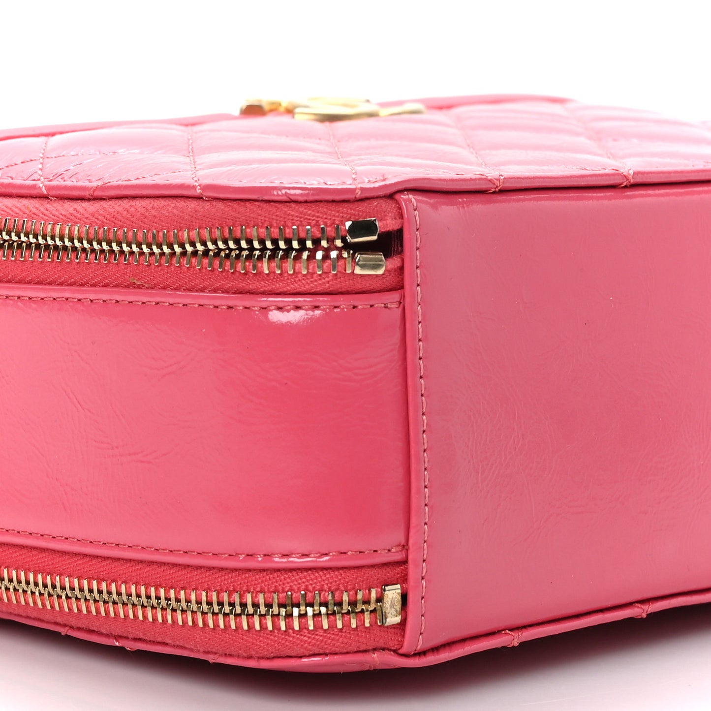 Crumpled Lambskin Quilted Get Round Top Handle Vanity Case Pink
