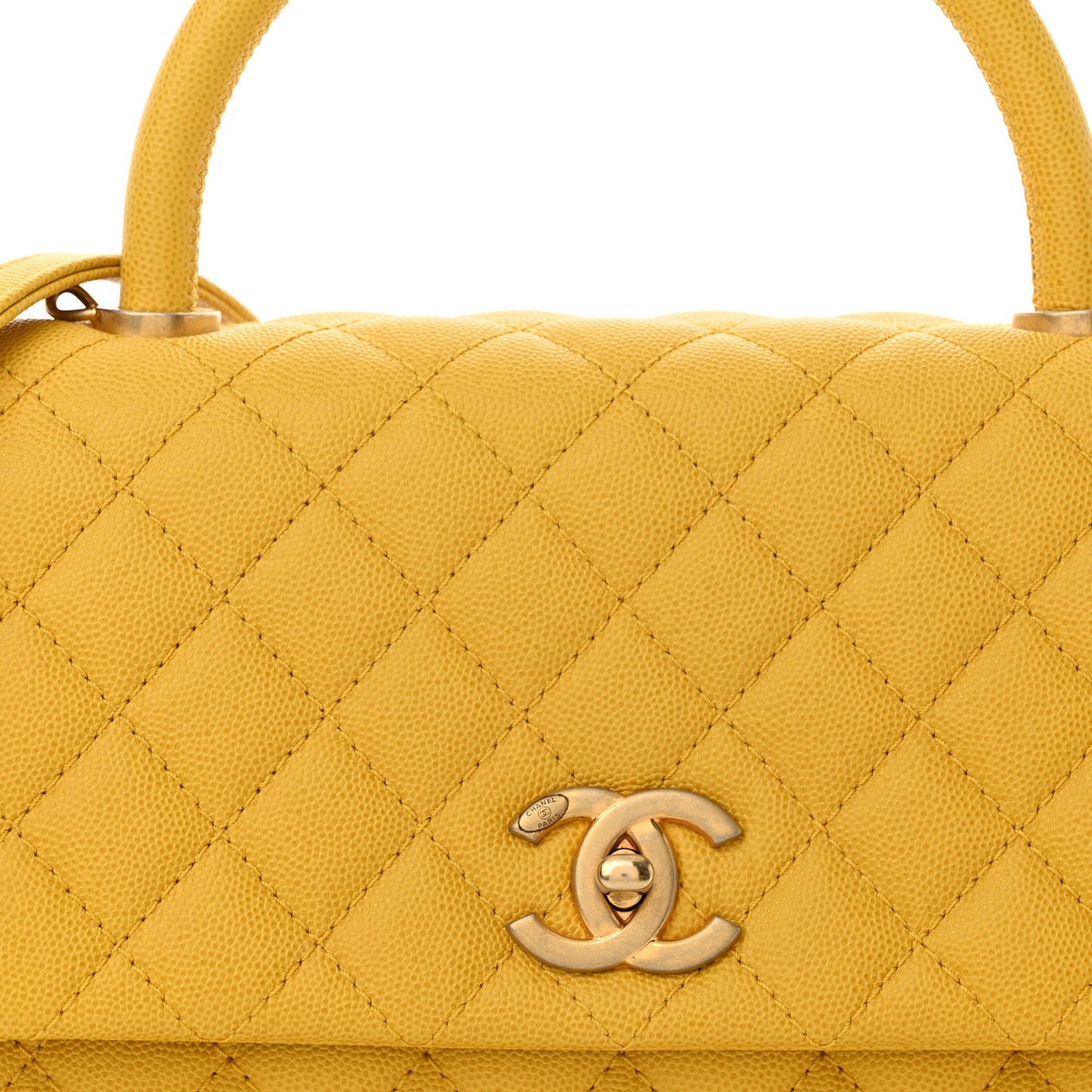 Caviar Quilted Small Coco Handle Flap Yellow