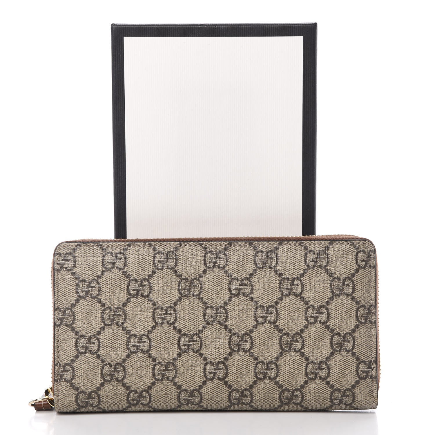 Gucci GG Supreme Monogram Cuoio Toscano Zip Around Wallet Beige Ebony Cuir 9 of 9