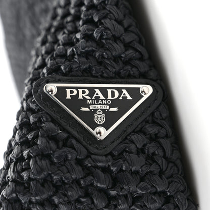 Prada Yarn Raffia Effect Crochet Small Logo Tote Black 7 of 9
