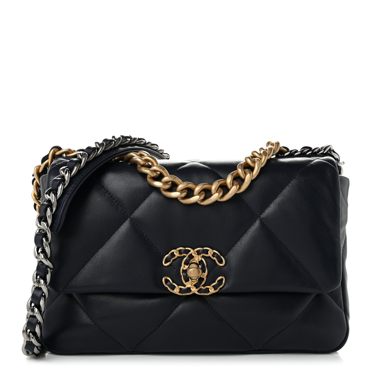 Lambskin Quilted Medium Chanel 19 Flap Navy Blue