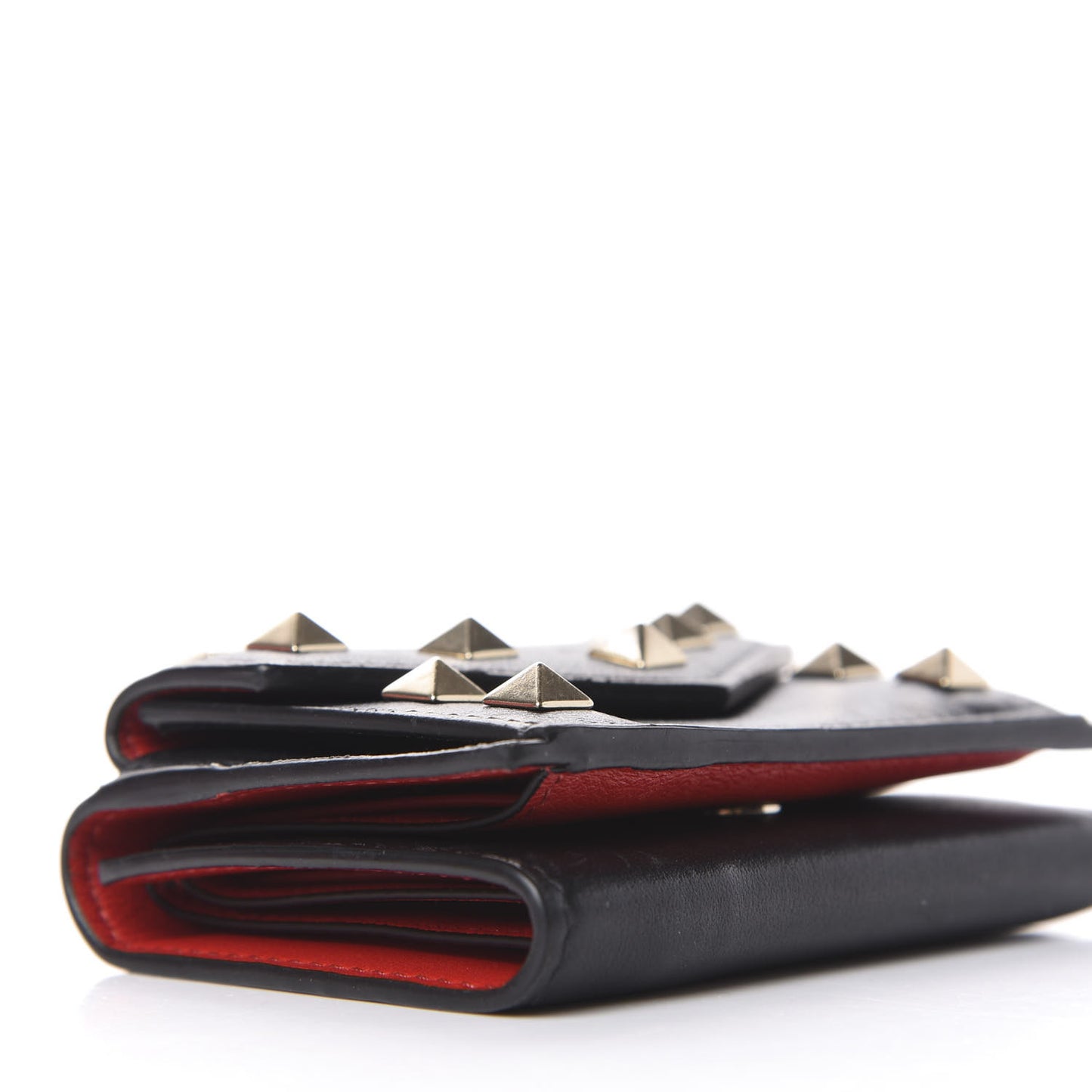 Calfskin Bi-Color Small Rockstud Wallet Black Rouge Pur