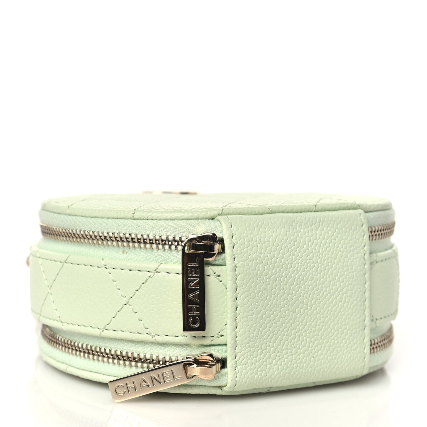 Caviar Quilted Round Handle With Care Vanity With Chain Light Green