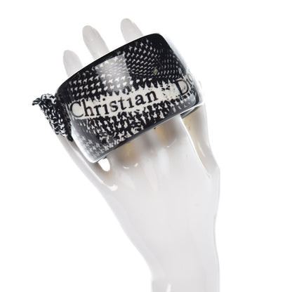 Christian Dior Resin Tweed Crystal Houndstooth Print Wide Bracelet Black 2 of 4
