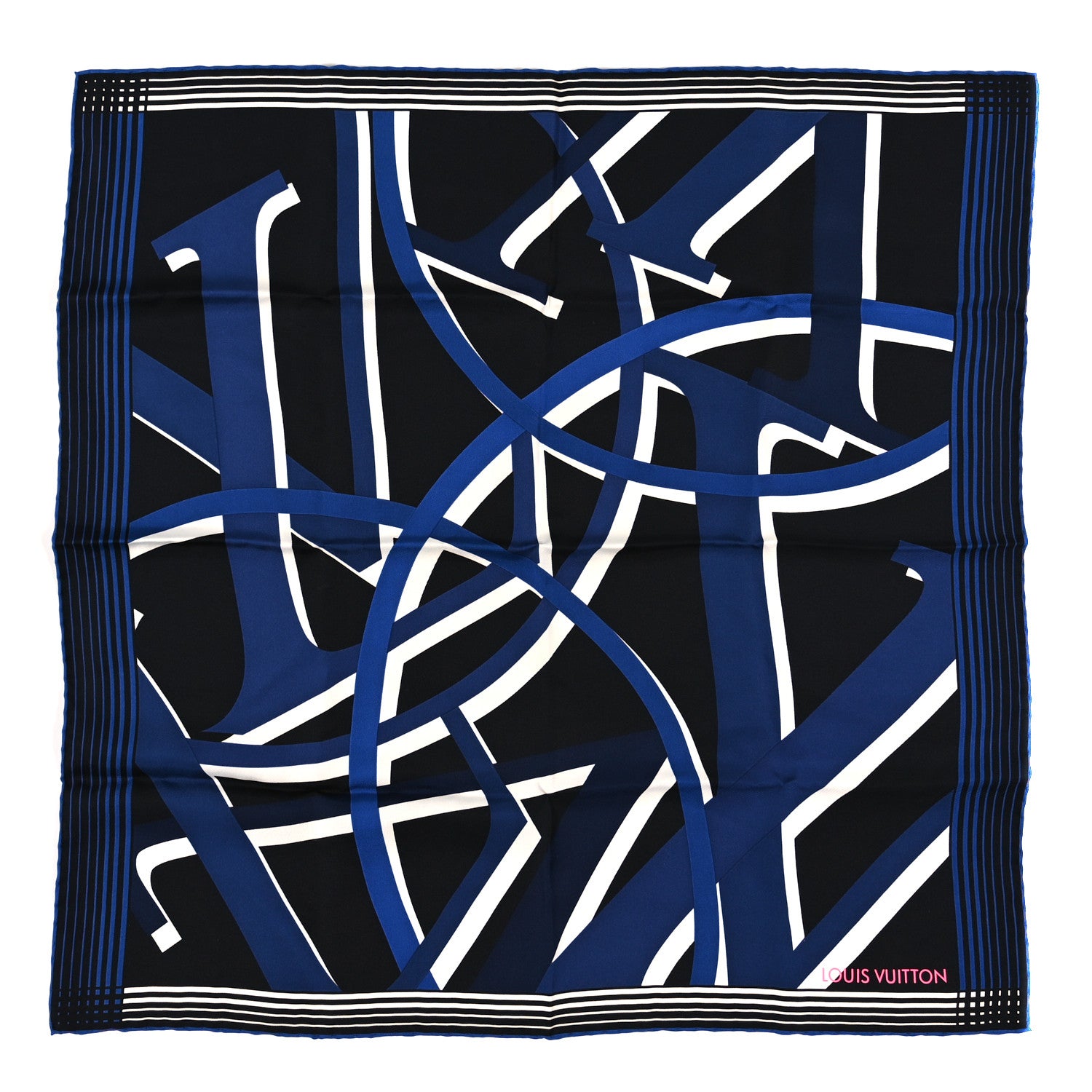 Louis Vuitton Silk LV Monogram Square Scarf Navy Black 1 of 3