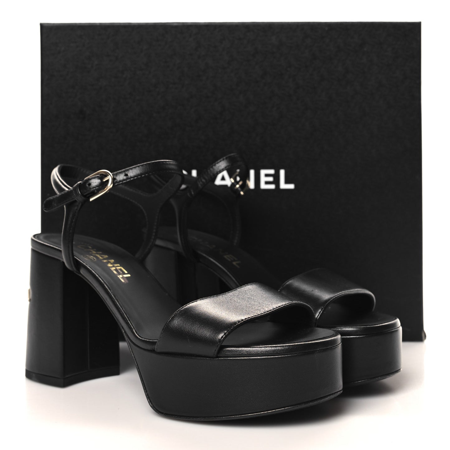 Lambskin Logo Platform Sandals 36.5 Black