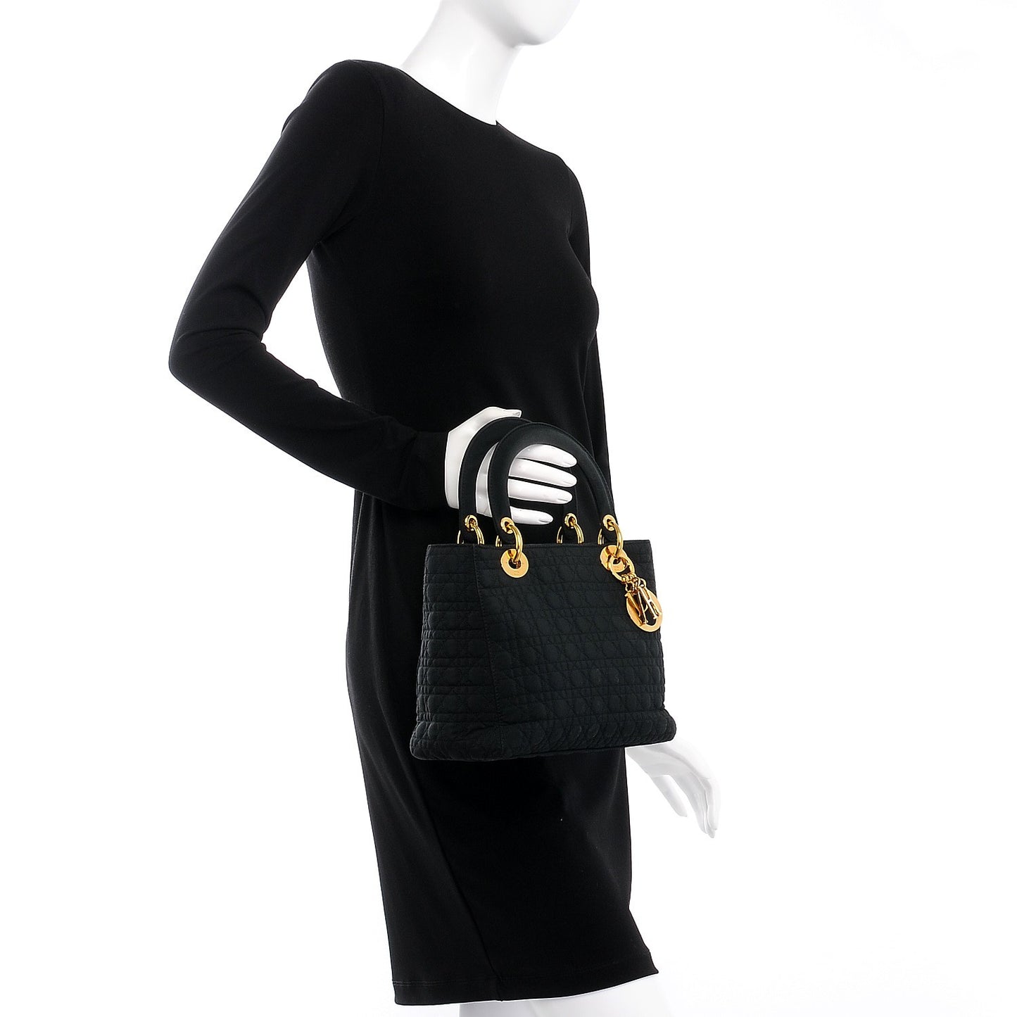 Nylon Cannage Medium Lady Dior Black
