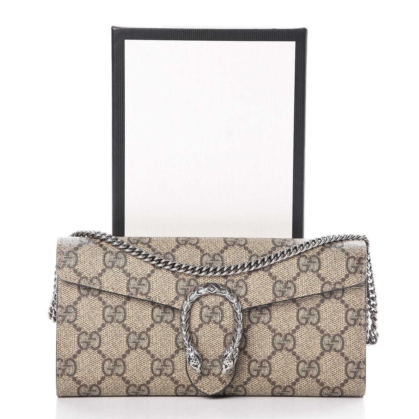 GG Supreme Monogram Dionysus Chain Clutch Wallet Beige Taupe