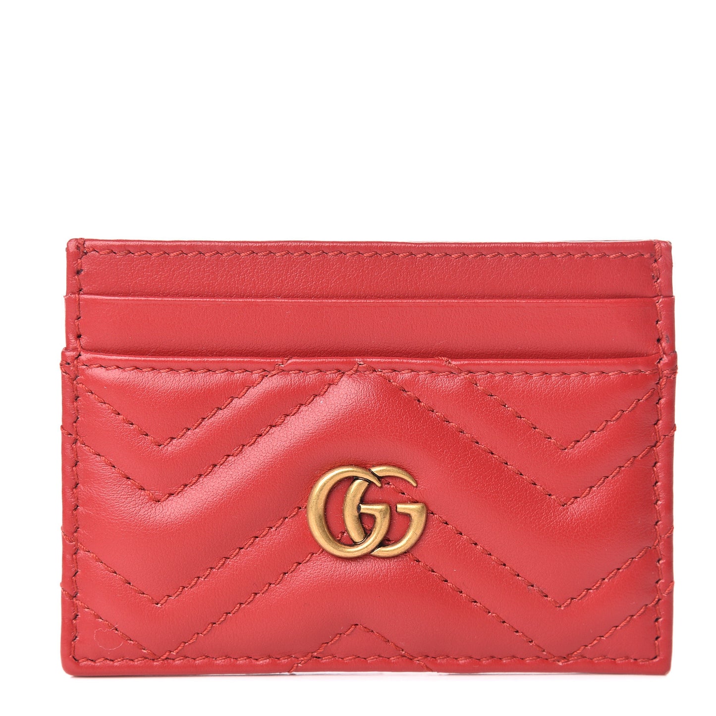 Calfskin Matelasse GG Marmont Card Holder Hibiscus Red