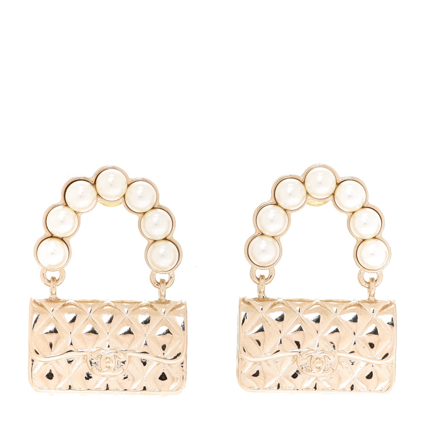 Pearl Quilted CC Flap Bag Earrings Gold