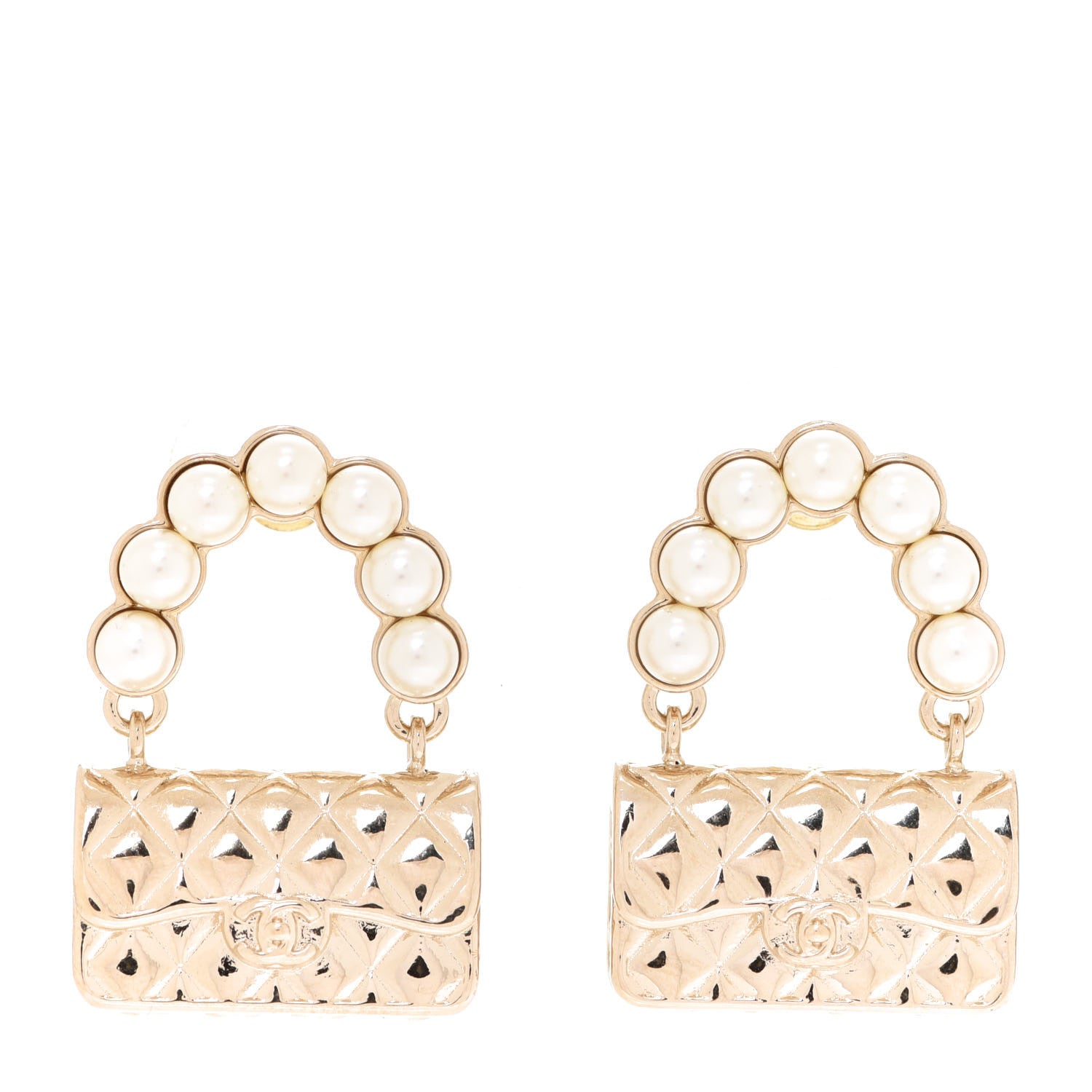 Chanel Pearl Quilted CC Flap Bag Earrings Gold 1 of 5