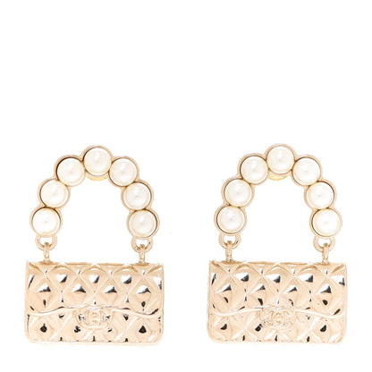 Chanel Pearl Quilted CC Flap Bag Earrings Gold 1 of 5