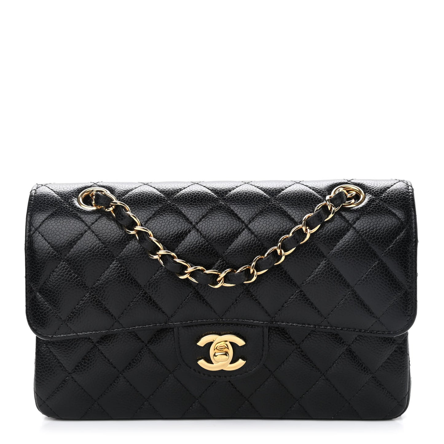 Caviar Quilted Small Double Flap Black
