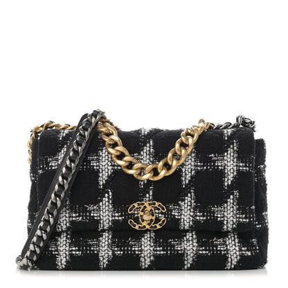 Chanel Tweed Quilted Large Chanel 19 Flap Black White 1 of 12