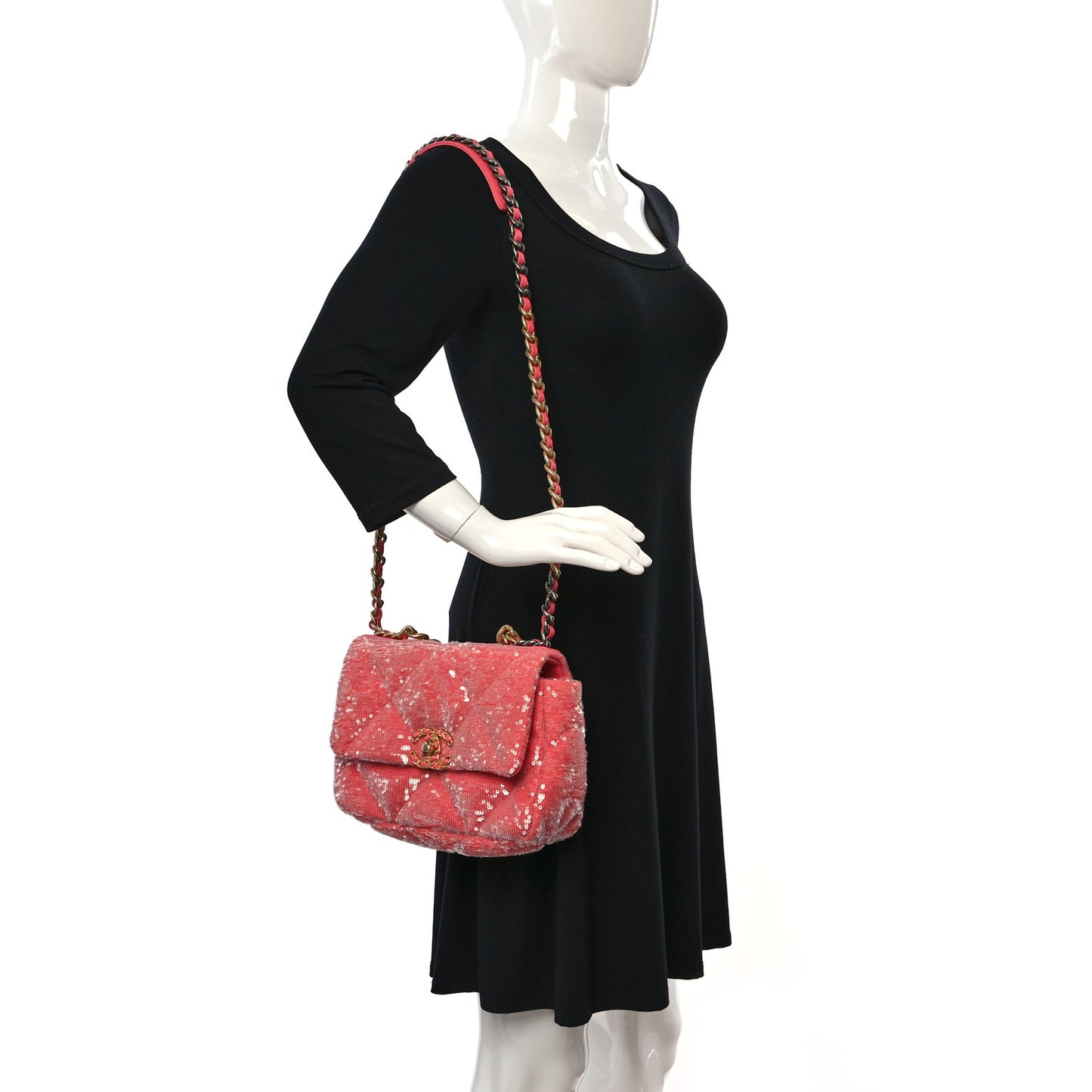 Sequin Quilted Medium Chanel 19 Flap Coral