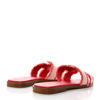 Hermes Toile H Oran Fringe Sandals 35 Framboise 4 of 9