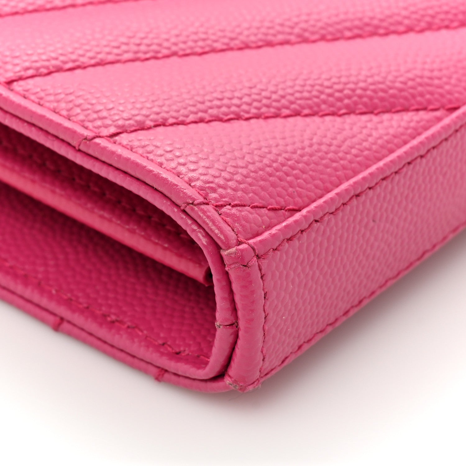 Saint Laurent Grain De Poudre Matelasse Chevron Cassandre Chain Wallet Lipstick Fuschia 13 of 17
