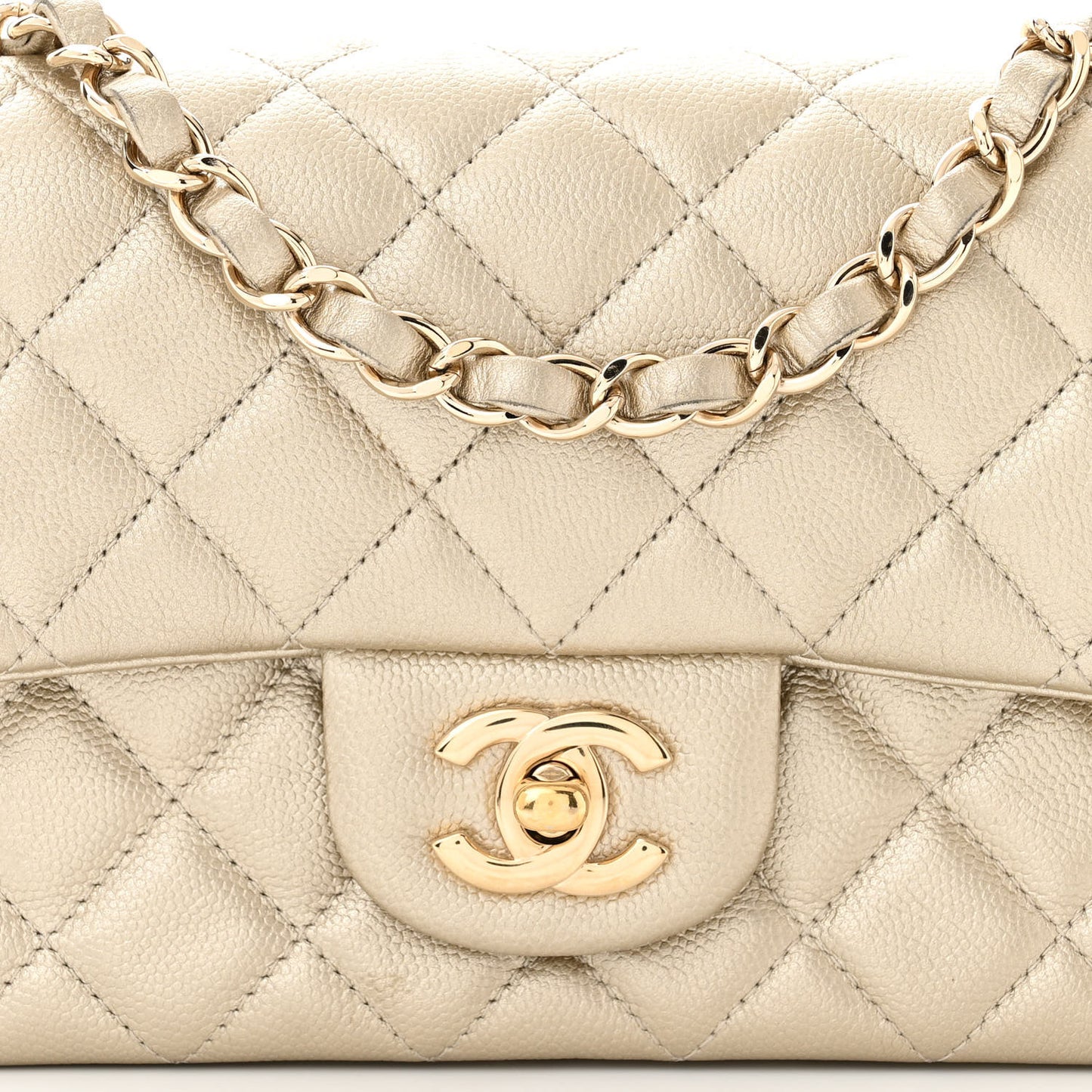 Metallic Caviar Quilted Mini Rectangular Flap Gold
