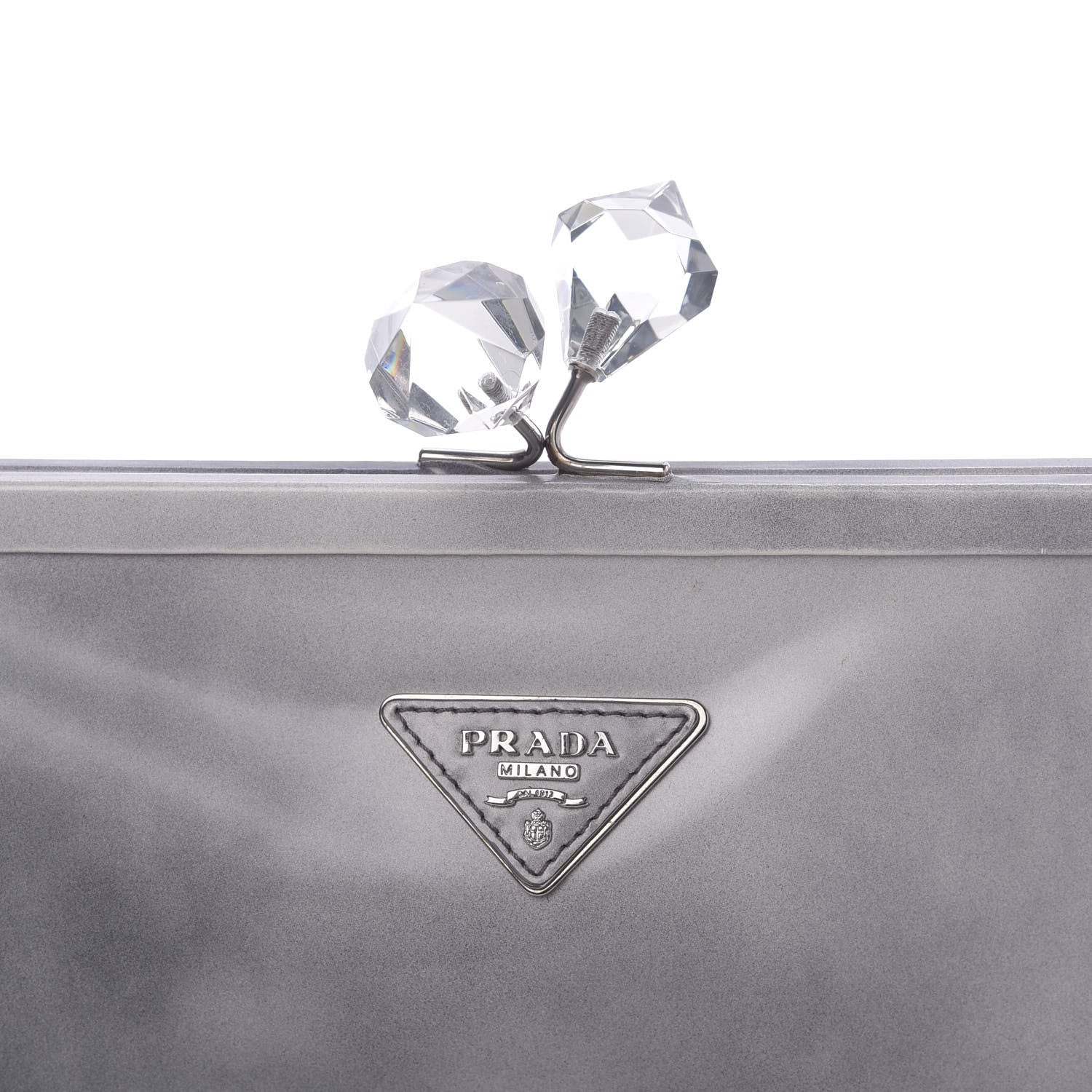 Prada Spazzolato Kisslock Clutch Grigio 13 of 13