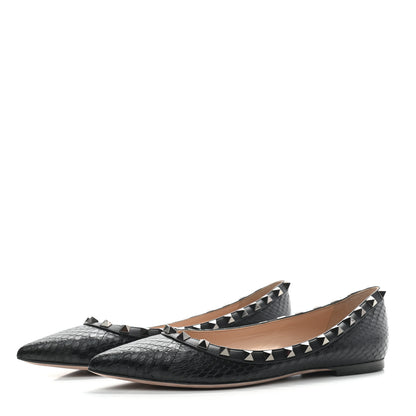 Valentino Garavani Ayers Snakeskin Rockstud Ballerina Flats 36 Black 3 of 7