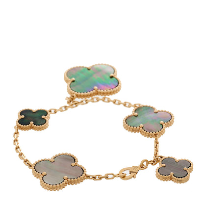 Van Cleef & Arpels 18K Rose Gold Grey Mother of Pearl 5 Motifs Magic Alhambra Bracelet 2 of 4