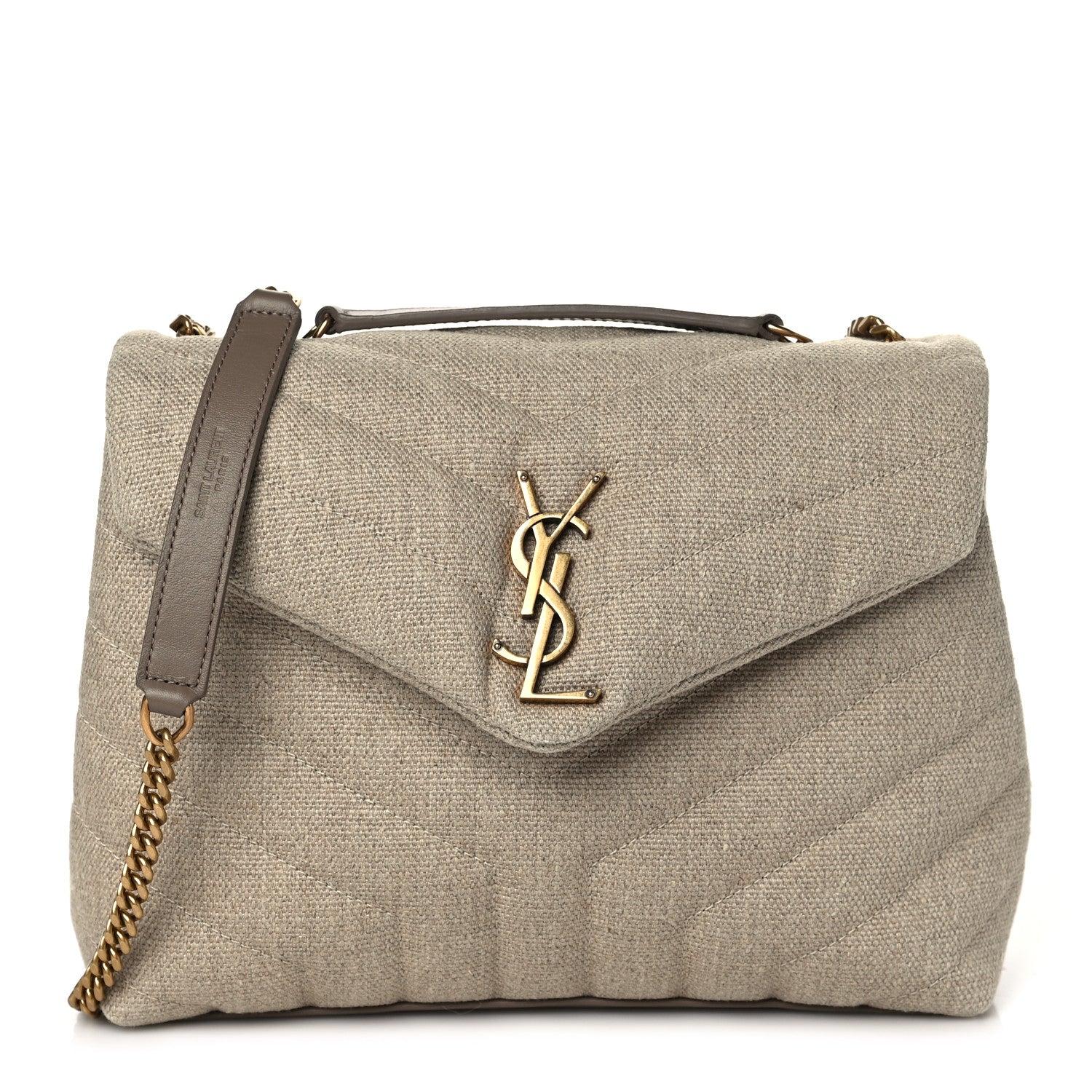 Saint Laurent Linen Y Quilted Monogram Small Loulou Chain Satchel Natural Taupe 1 of 8