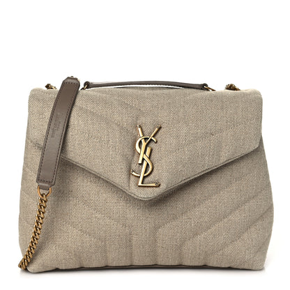 Saint Laurent Linen Y Quilted Monogram Small Loulou Chain Satchel Natural Taupe 1 of 8