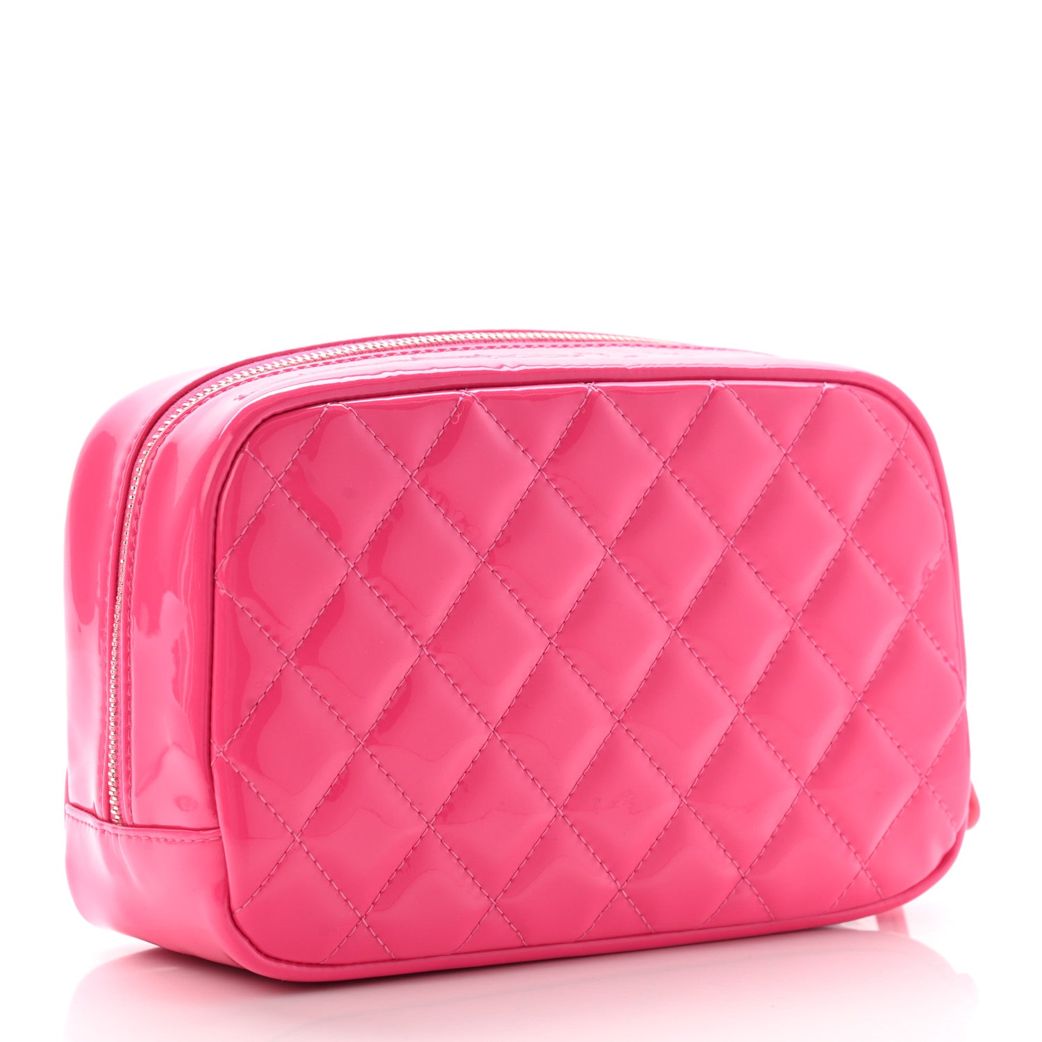 Chanel Patent Quilted Medium Curvy Pouch Cosmetic Case Pink 3 of 7